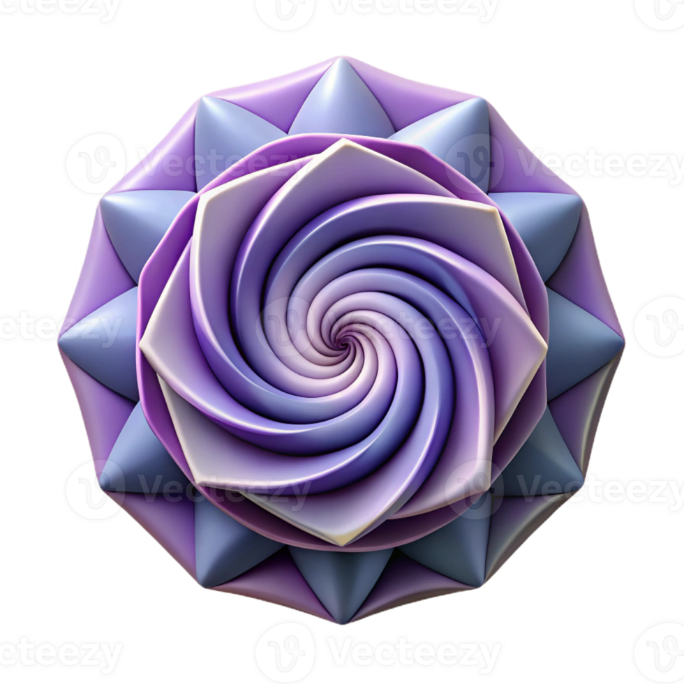 reflective dazzling Geometric outline of a spiral. Sharp edges, symmetrical design, flat color with Scalable Design. 8K png