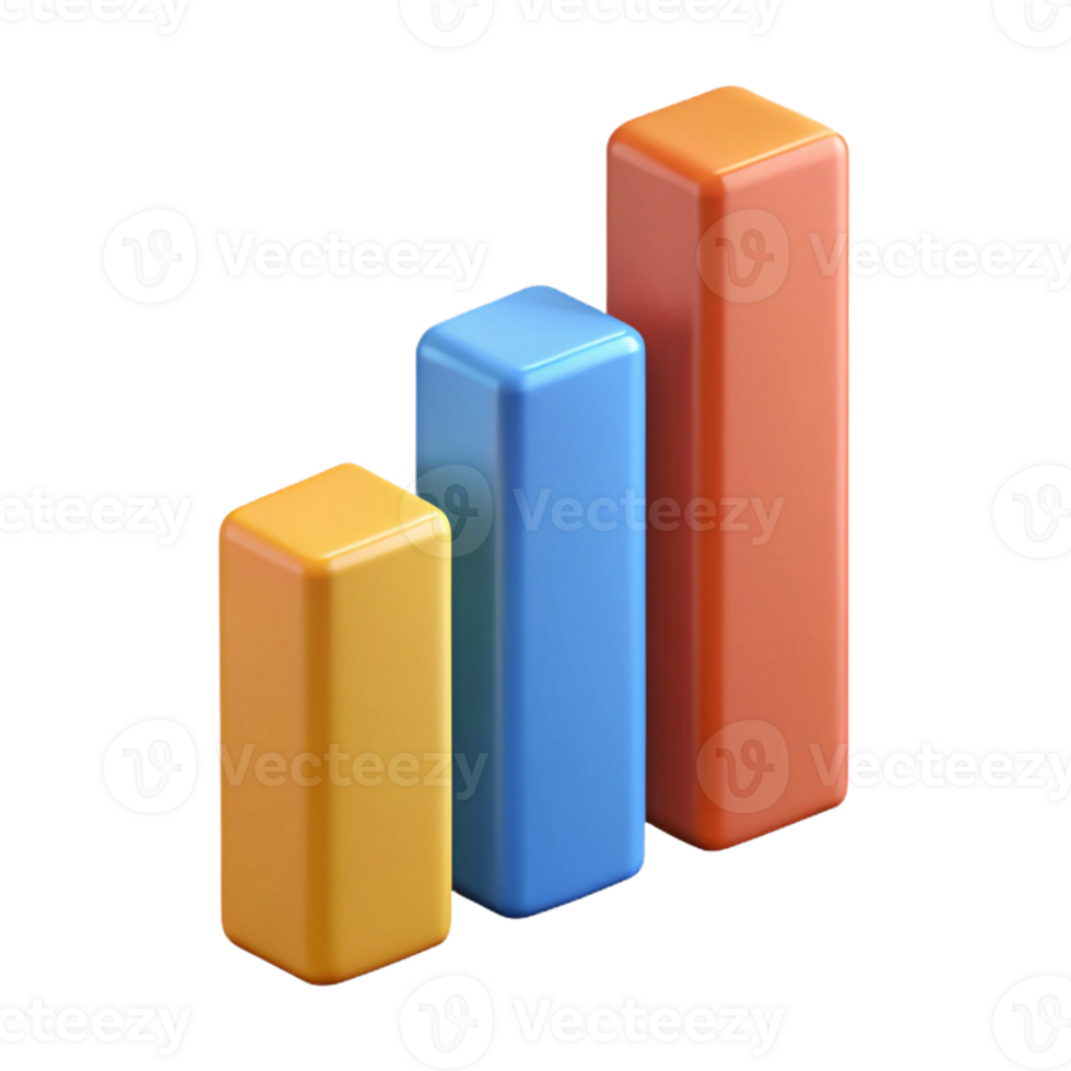 nostalgic extraordinary Vertical bar graph with three bars, crisp edges, solid colors. Minimal, with Scalable Design. perfect clarity png