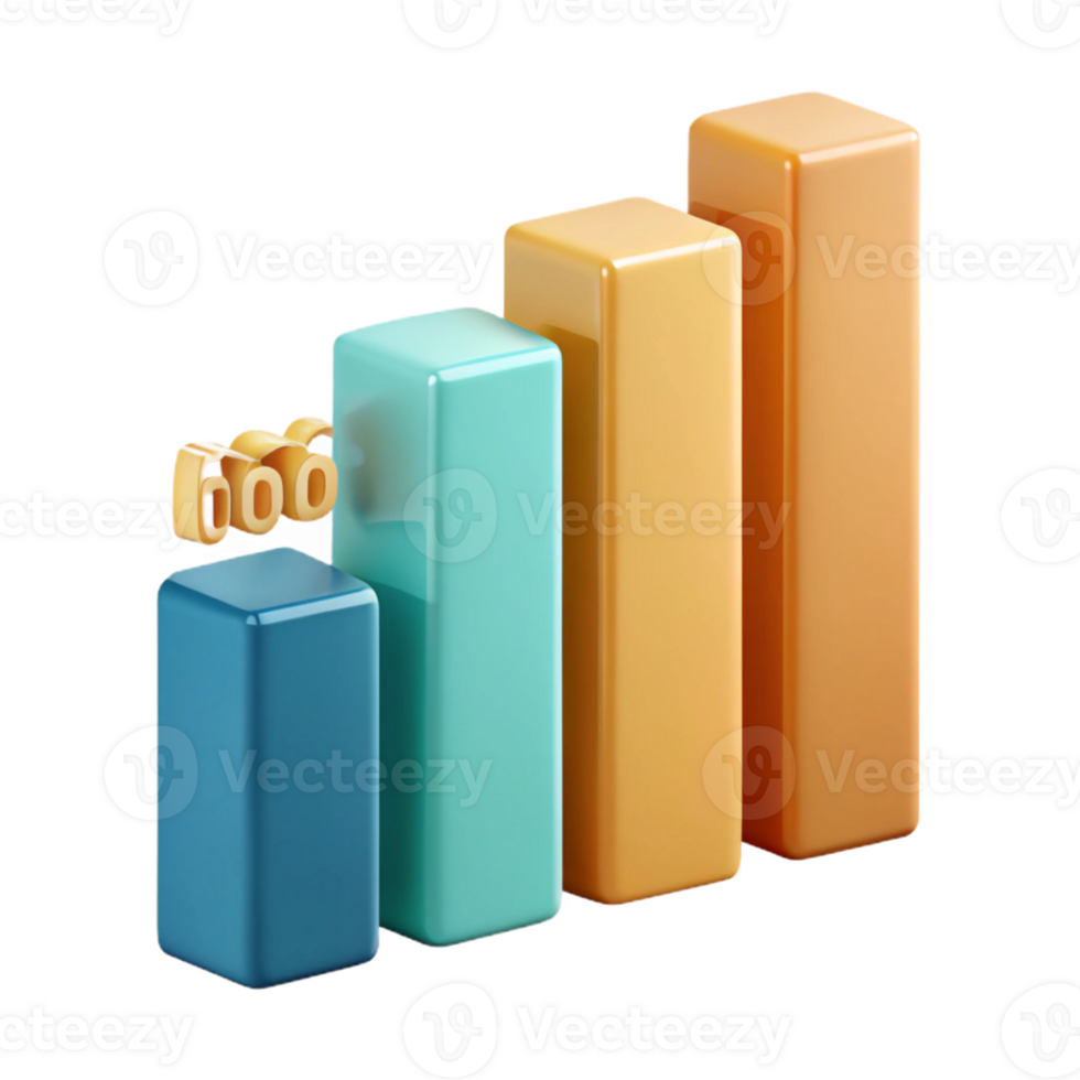 vibrant dreamy modern Vertical bar graph with three bars, crisp edges, solid colors. Minimal, with Scalable Design. impeccable png