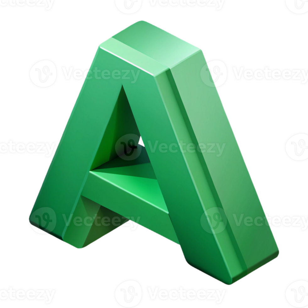 magnificent reflective coastal Geometric isometric letter A , flat green, crisp edges with Scalable Design. sharp png