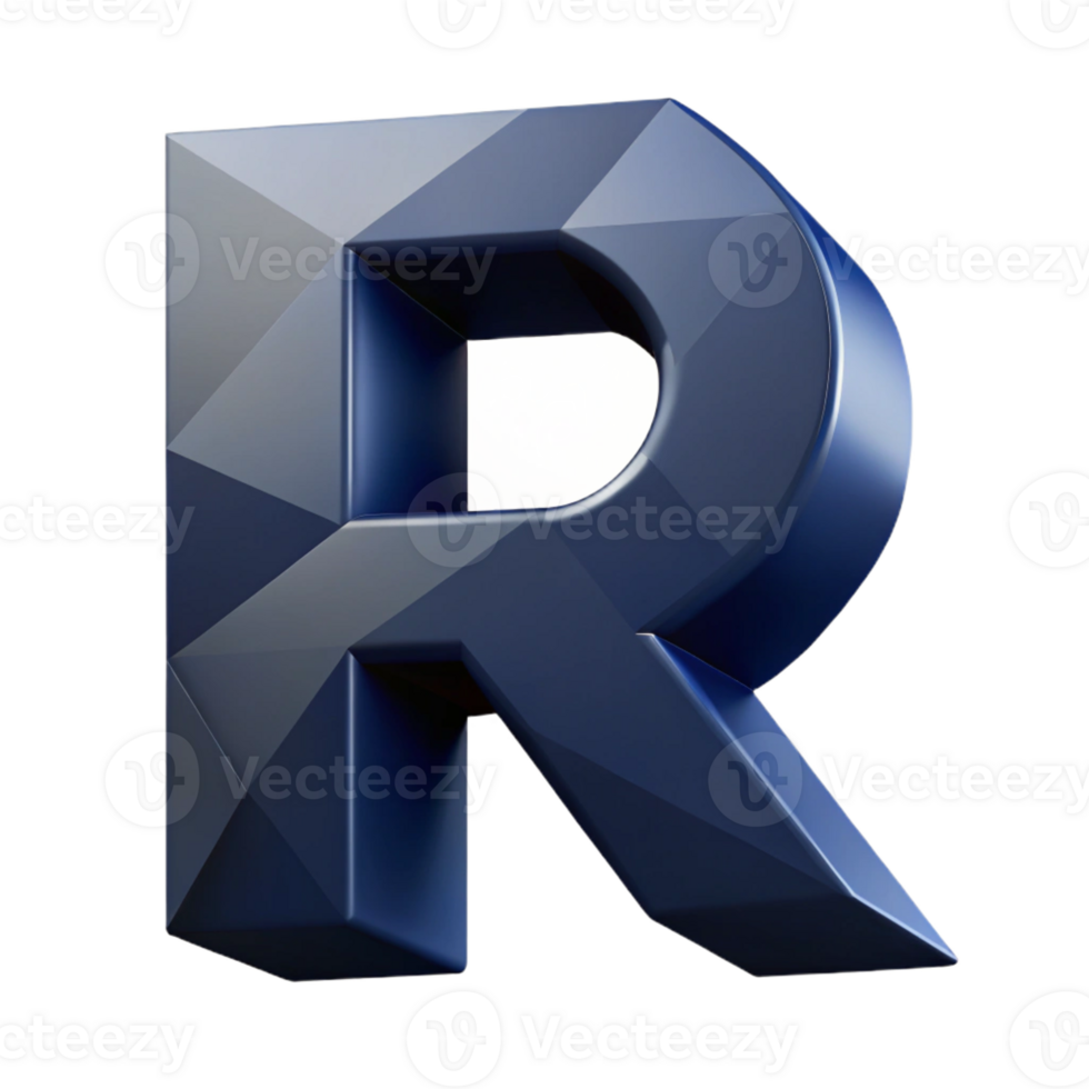 stunning distinguished Geometric R with sharp edges. Flat navy blue with Scalable Design. png