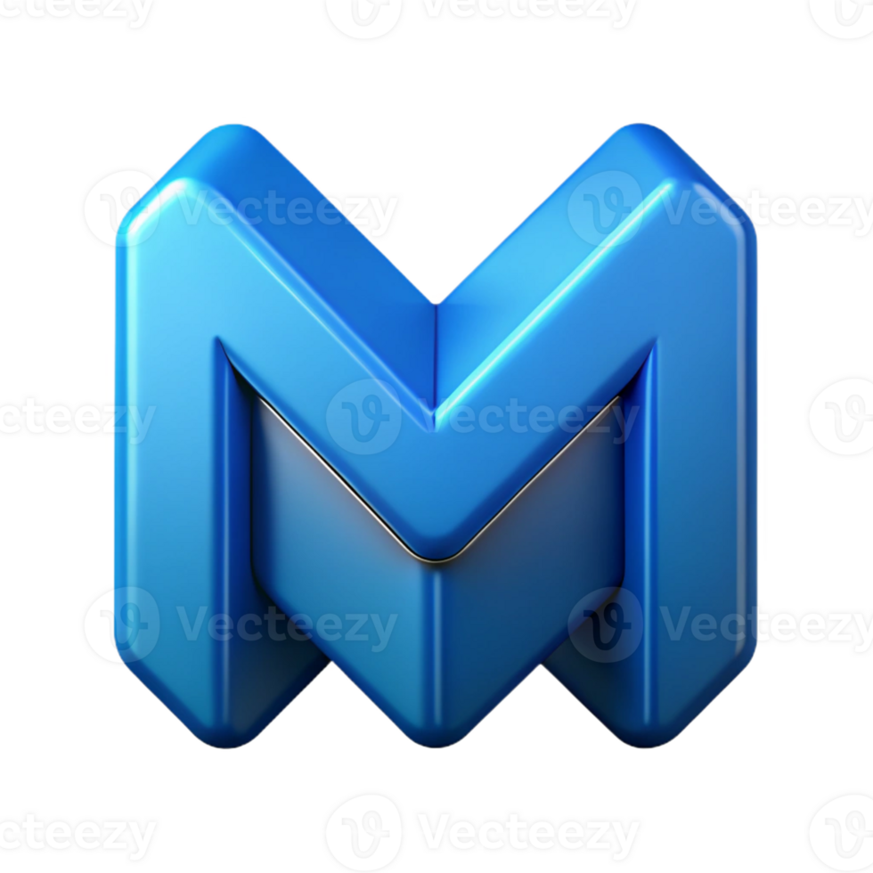 beautiful bohemian Scalable, symmetrical M with flat blue color and sharp edges with Scalable Design. 4K png