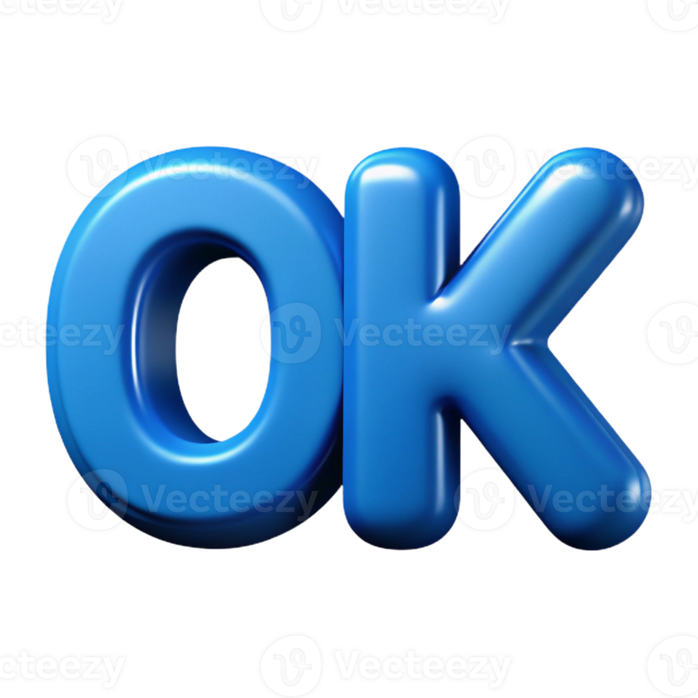 whimsical captivating Minimal OK in a rounded sans-serif font. Flat blue color, sharp edges with Scalable Design. 8K png