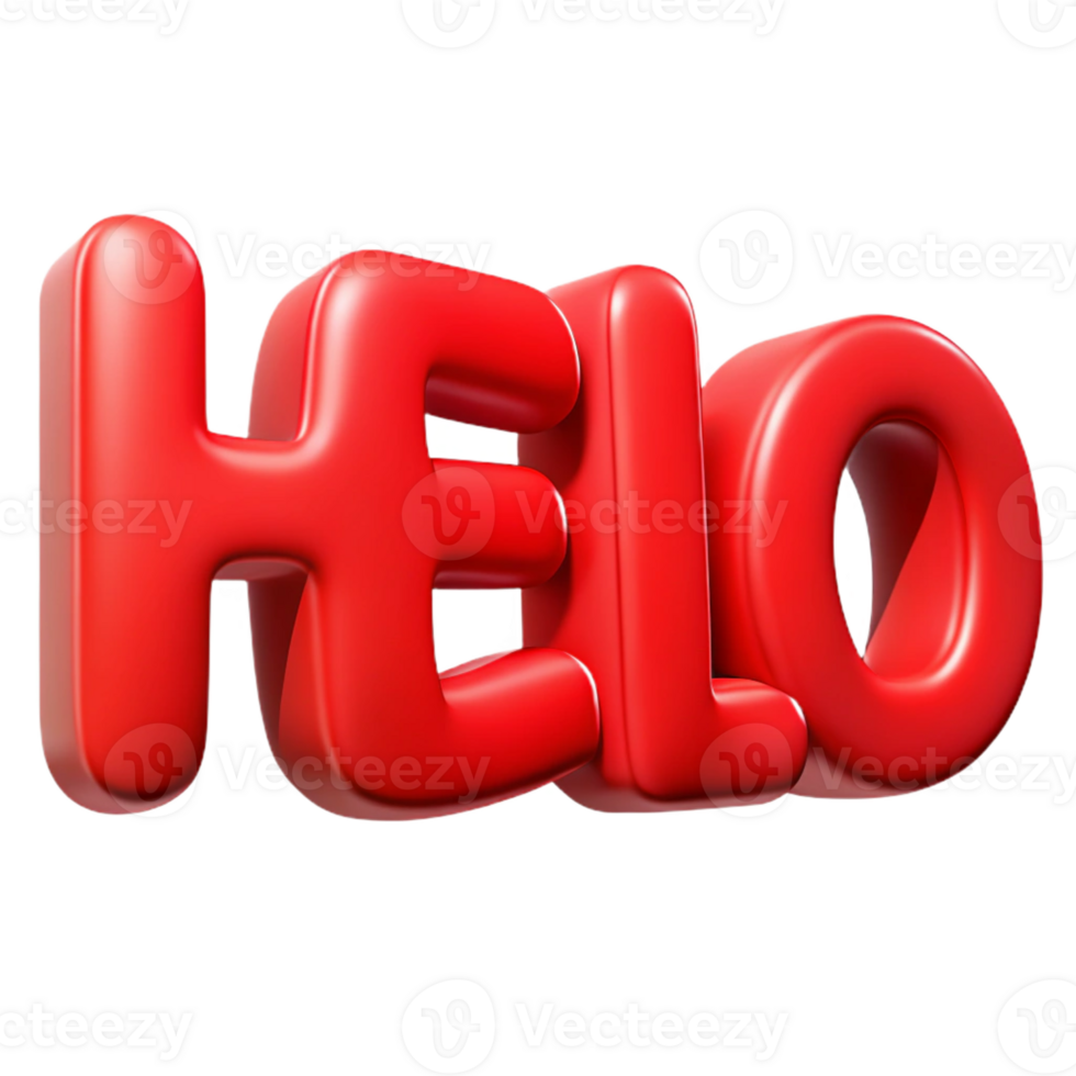 dreamy hypnotic Bold, sans-serif HELLO with crisp edges and flat red color with Scalable Design. precision png