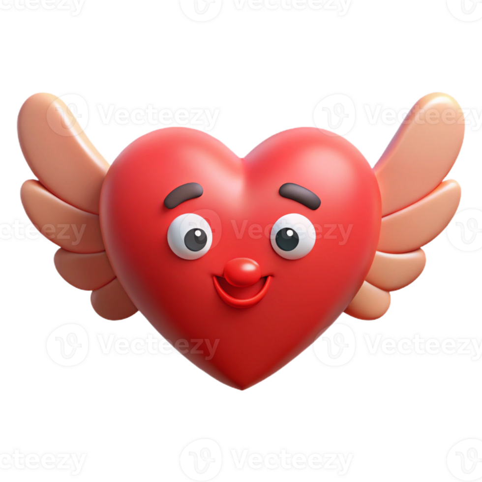 whimsical fascinating Heart-shaped character with symmetrical wings. Clean lines, flat color, with Scalable Design. handcrafted png