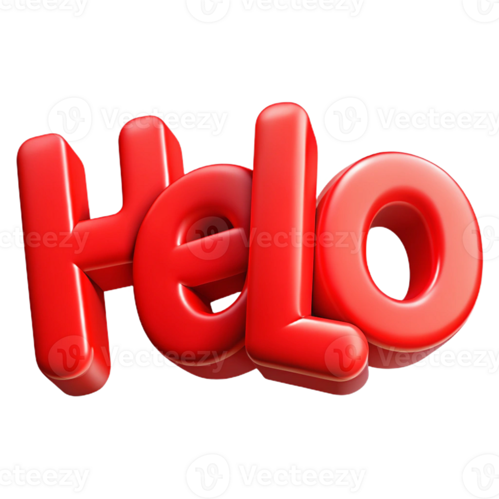 playful exquisite Bold, sans-serif HELLO in flat red. Clean lines, crisp edges with Scalable Design. 8K png