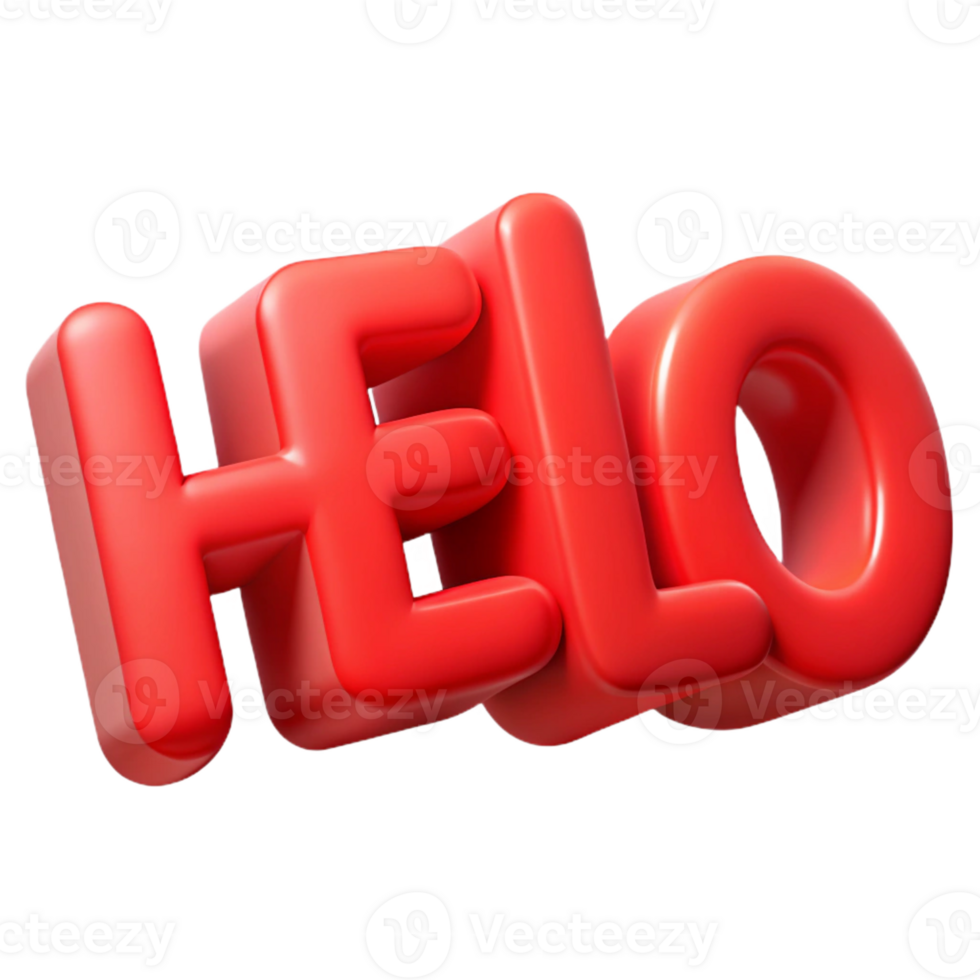 impressive mid-century Bold, sans-serif HELLO with sharp edges and flat red color with Scalable Design. 4K png