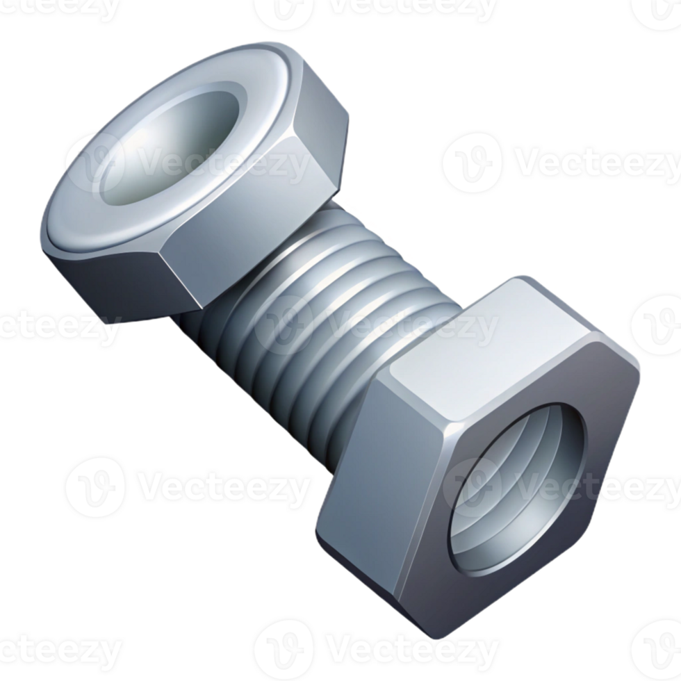 spectacular quintessential Isometric view of a bolt and nut. Scalable, minimal, single-weight stroke with Scalable Design. png