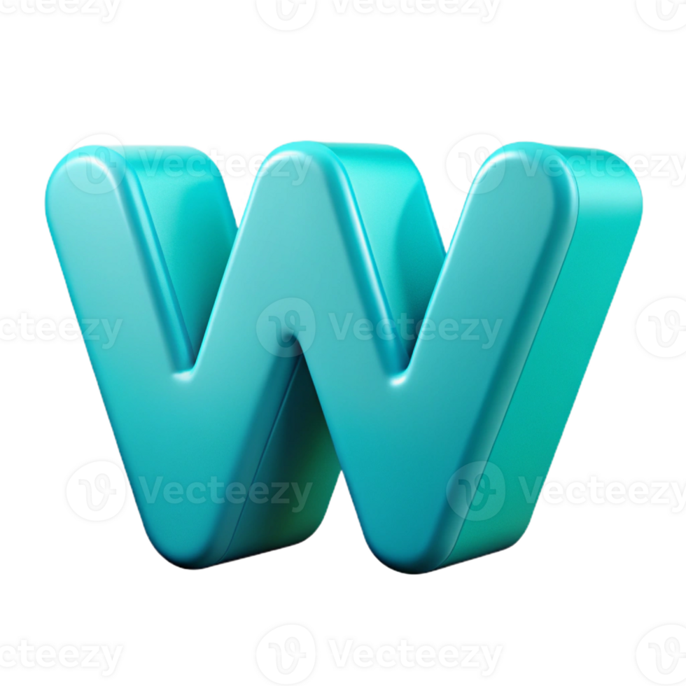 extraordinary victorian Crisp edges W in flat cyan. Clean lines with Scalable Design. 4K png