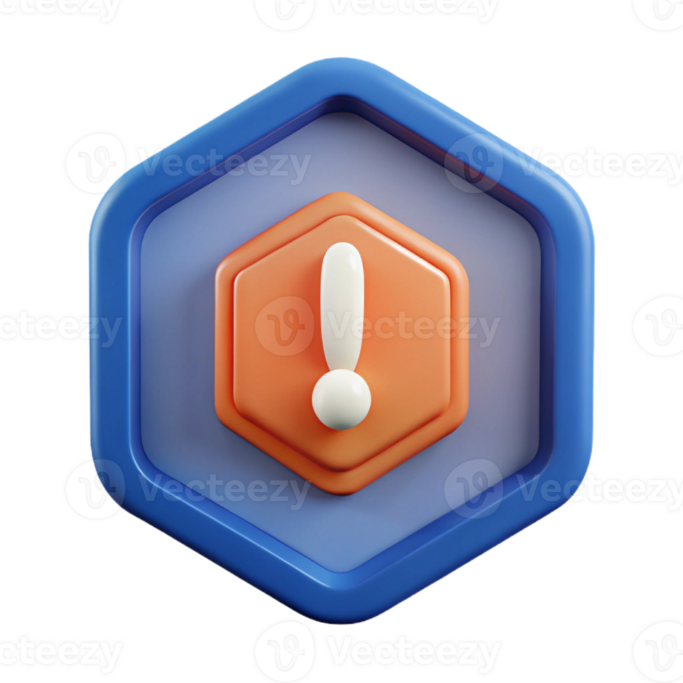 radiant art deco Hexagonal badge with an exclamation mark. Clean lines, scalable, single-weight stroke with Scalable Design. premium png