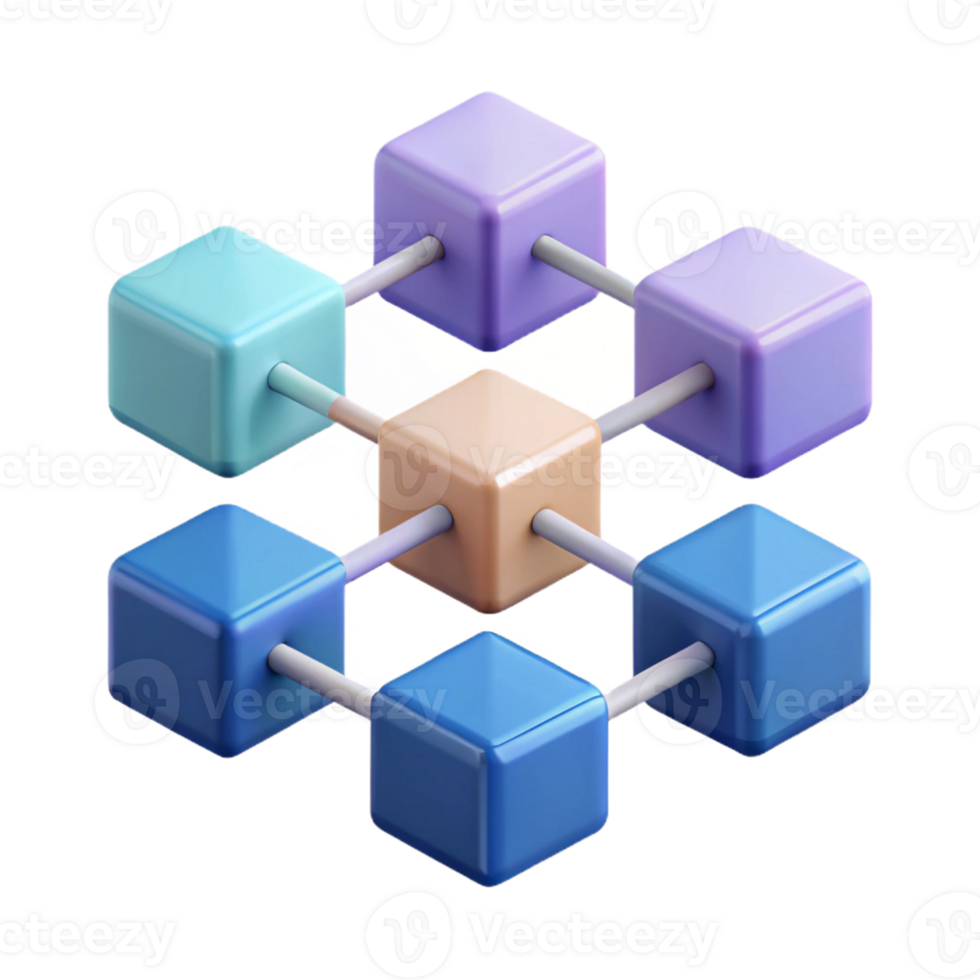gorgeous standout Isometric cubes connected, clean lines, flat color. Scalable, minimal design with Scalable Design. png