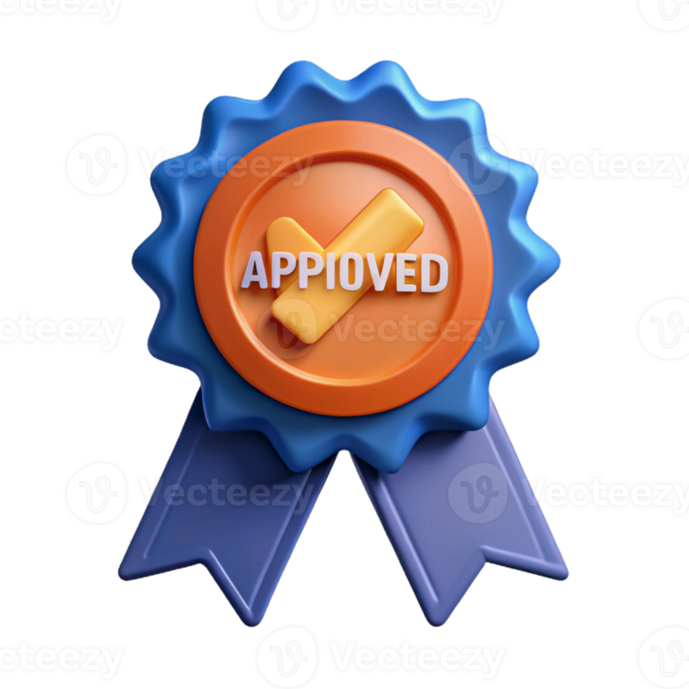 alluring reflective vintage Ribbon badge with the text Approved . Flat color, crisp edges, single-weight stroke with Scalable Design. museum quality png