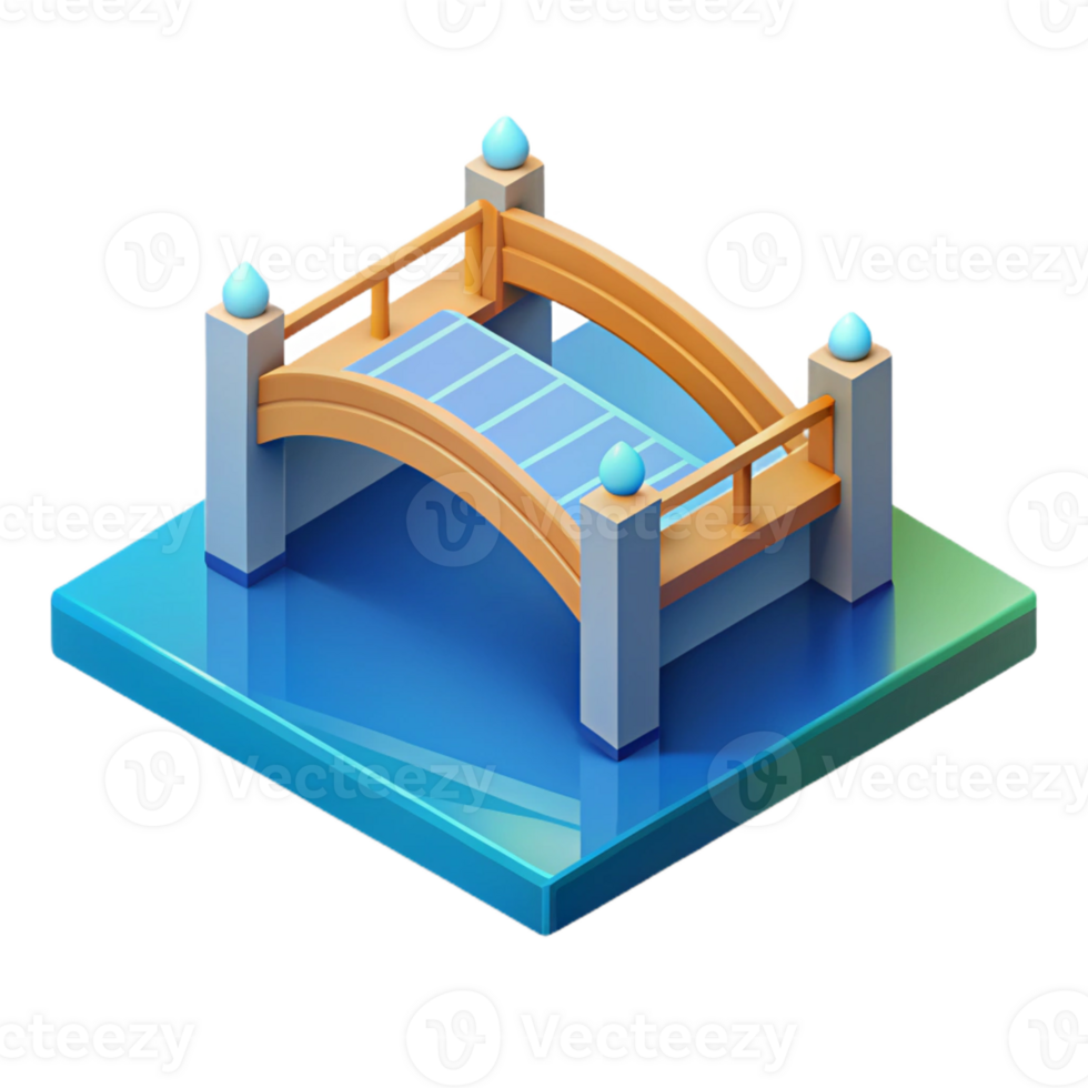 splendid ethereal minimalist Isometric bridge over water. Flat color, clean lines with Scalable Design. elite png