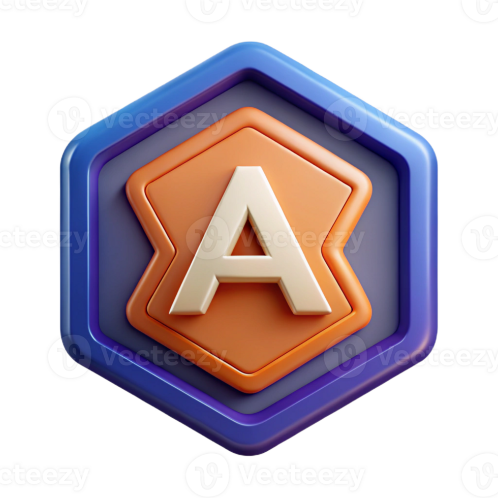 energetic striking Pentagon badge with a stylized letter A . Flat color, scalable, single-weight stroke with Scalable Design. flawless png