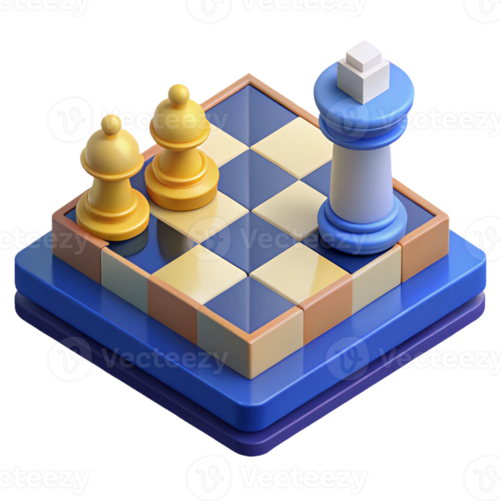 majestic unforgettable Isometric chessboard with pieces. Scalable, flat color with Scalable Design. png