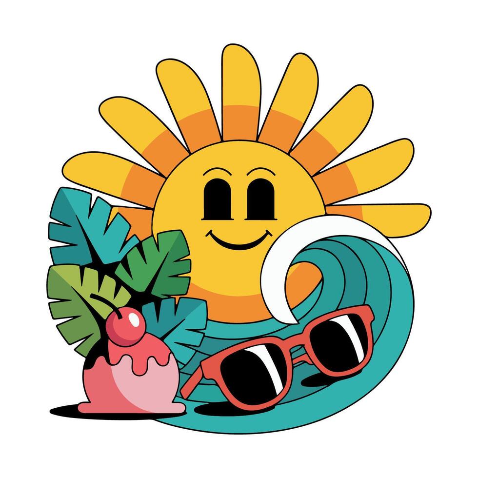 Summer T shirt design elements with vibrant colors vector