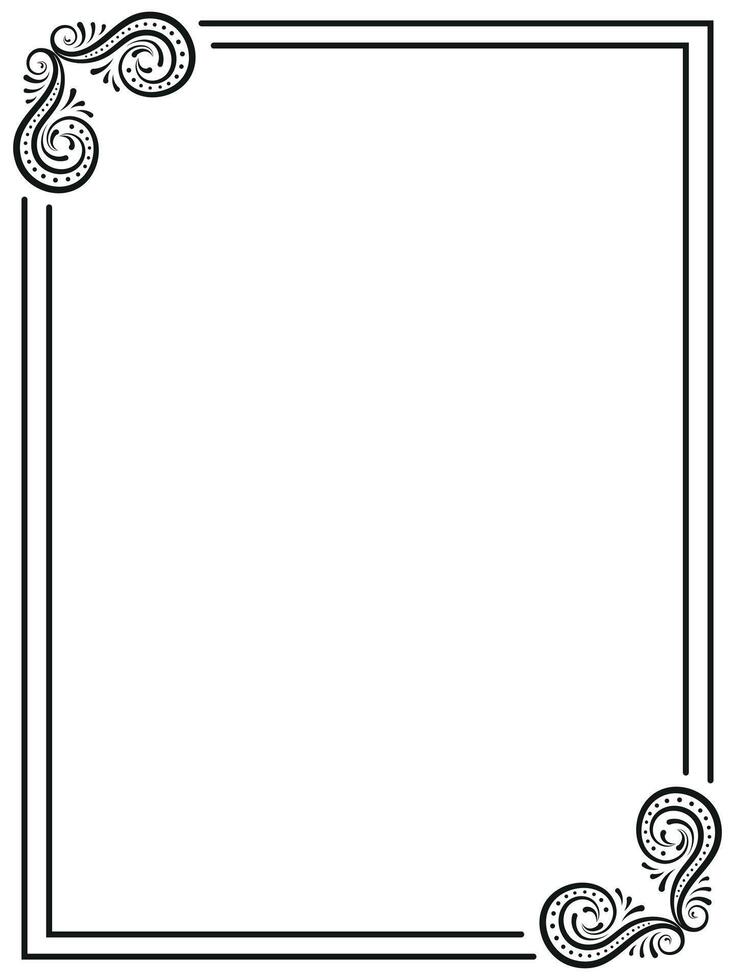 Elegant black and white decorative border frame with vintage swirl corner design vector