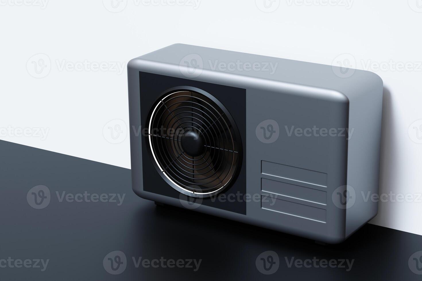 The 3D model displays an air source heat pump designed for residential use, featuring a sleek exterior and efficient operation for heating and cooling needs in various climates photo