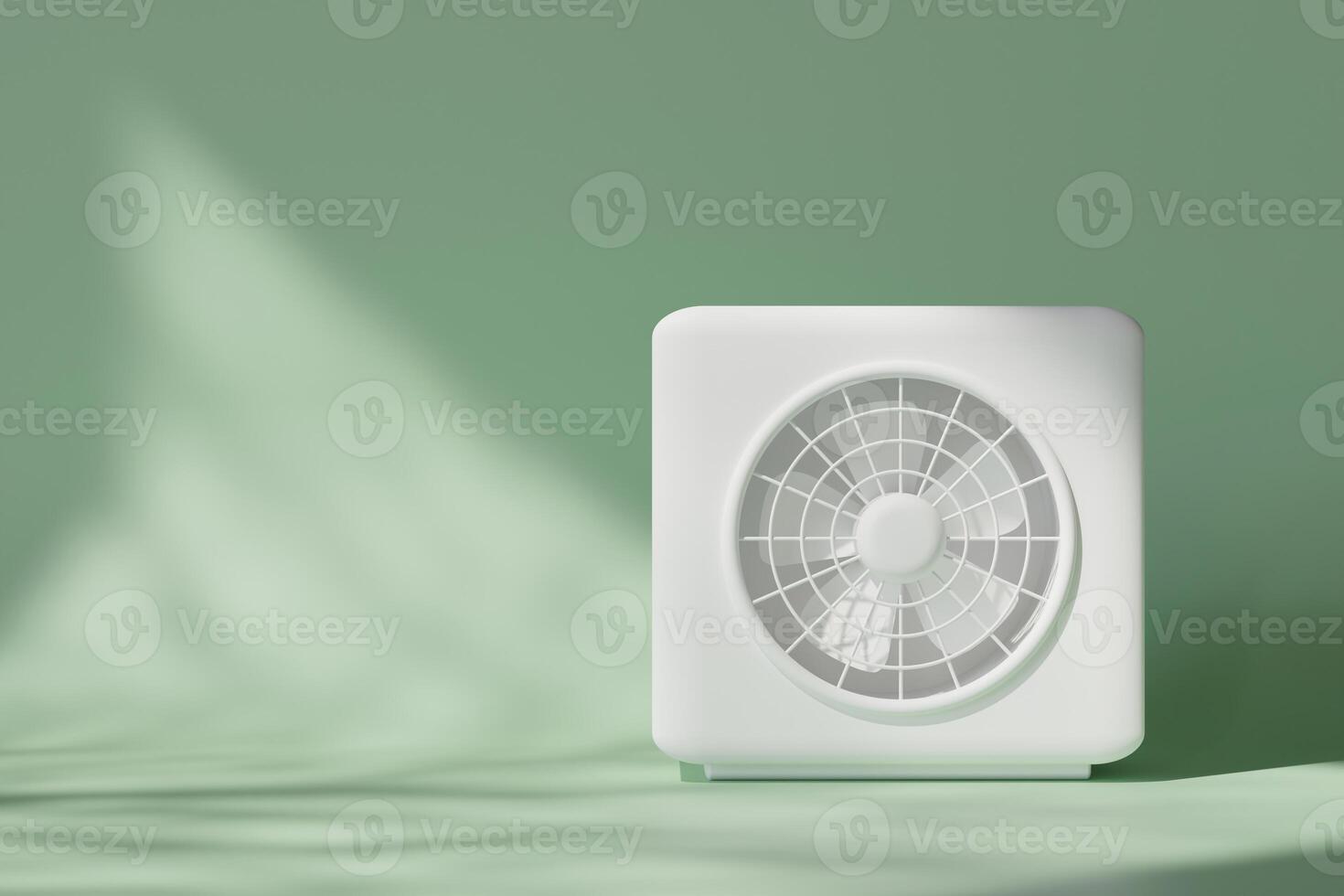 This 3D render features sleek, minimalist air source heat pump against a soft green backdrop, emphasizing its compact design and energy-efficient heating and cooling capabilities. Copy space for text. photo