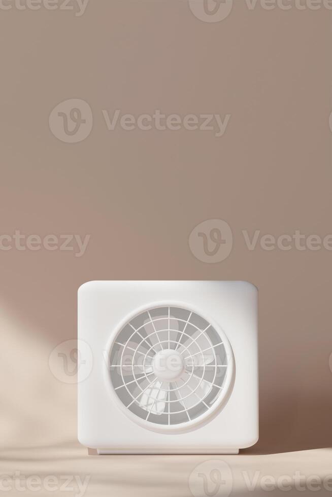This 3D render displays an air source heat pump, emphasizing its compact design suitable for residential or commercial use. It highlights energy efficiency and modern functionality. Copy space. photo