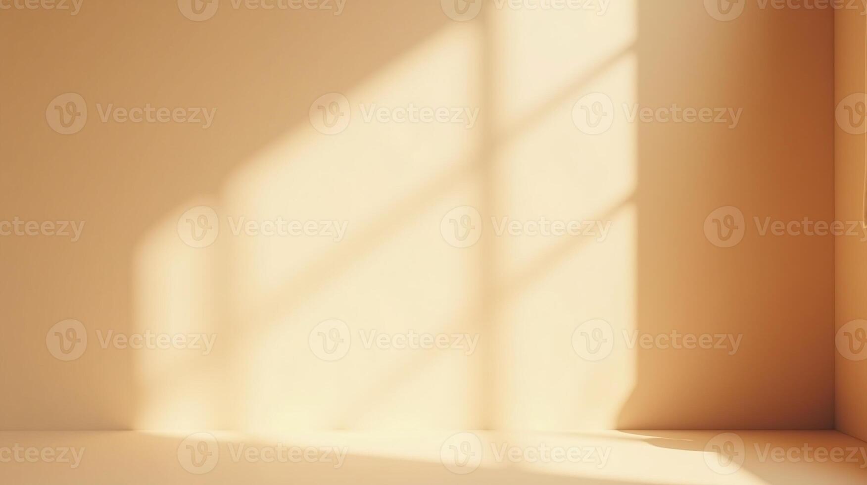 Sunlight casts intricate shadows upon an immaculate beige wall and floor. photo