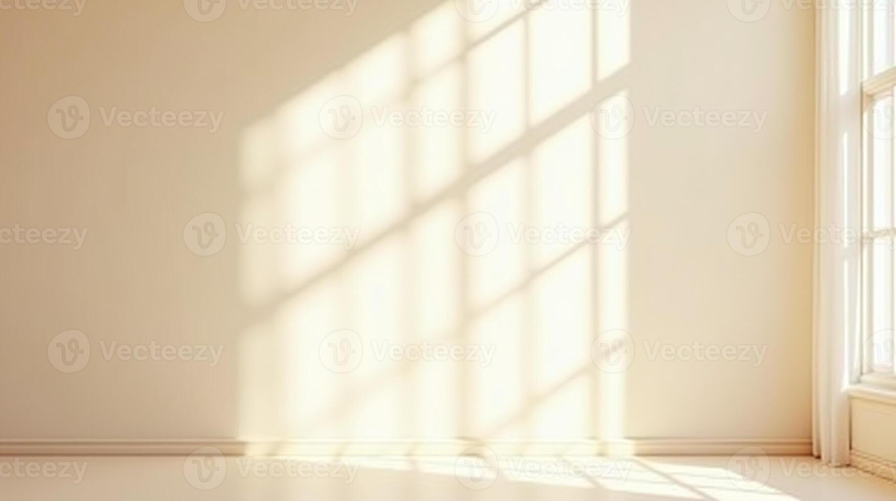 Empty room with sunlight filtering through window. photo