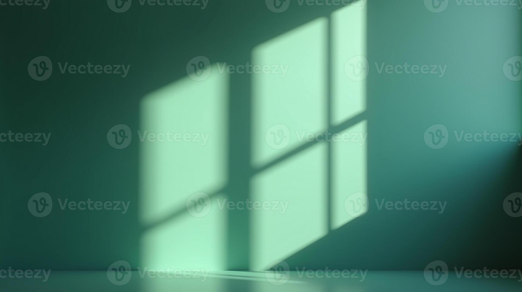 A serene shadow of a window cast upon a tranquil green wall. photo