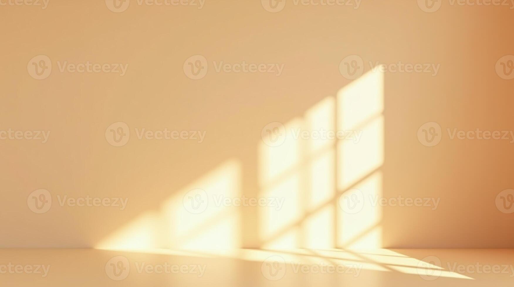 Sunlit window casting geometric shadows on a soft, peach-colored wall. photo