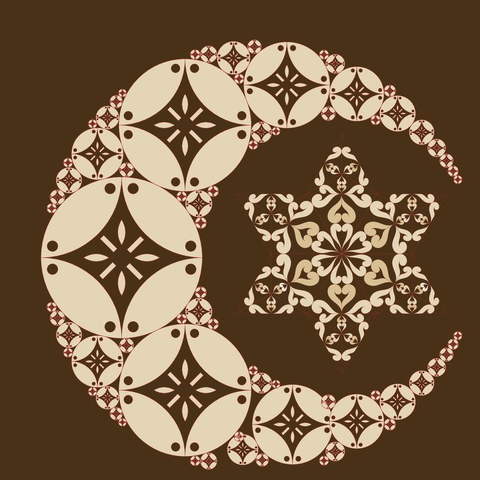 Crescent moon batik kawung art vector