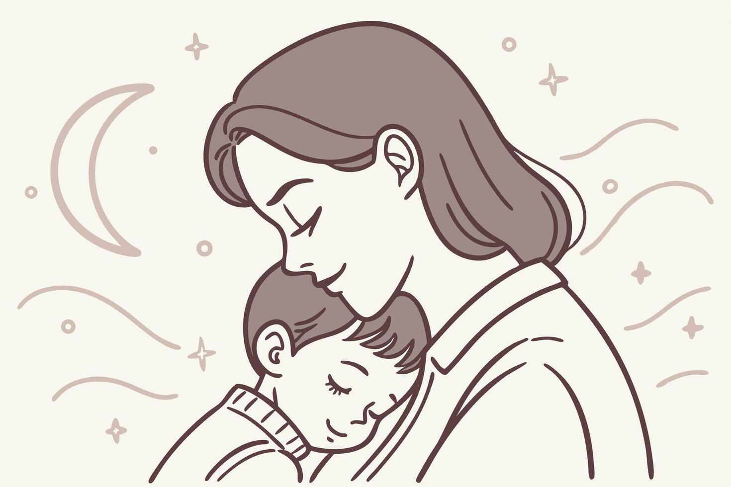 Mother Putting Child to Sleep Line Art vector