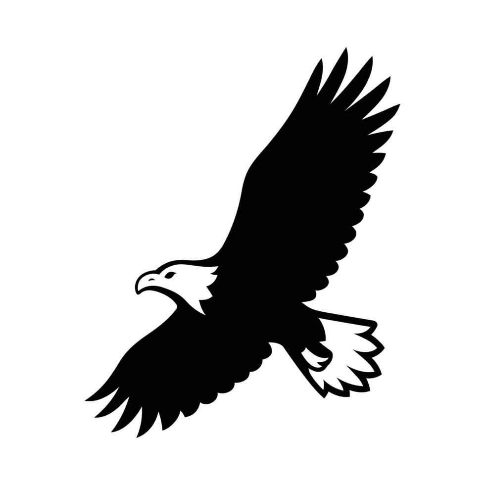 Bald Eagle Silhouette in Flight, Powerful Bird , Flying Eagle Silhouette Design for Patriotic Themes vector