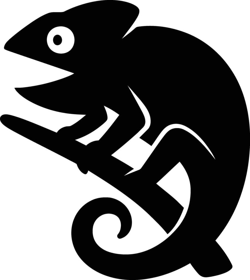 Chameleon Black Silhouette on Branch, Stylized Reptile Silhouette . vector
