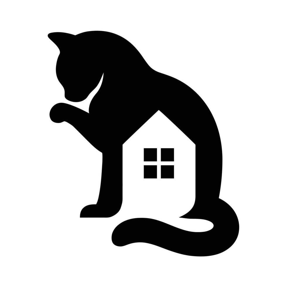 Cat silhouette with house symbol of home, Cat and house silhouette for cozy home themes vector