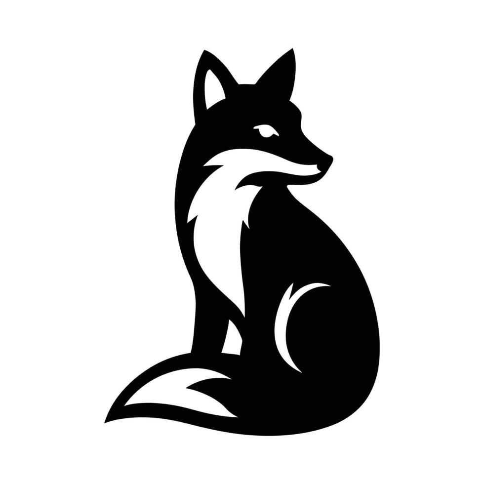 Bold Black and White Fox Silhouette Logo , Minimalist Fox Silhouette Logo in Black and White vector