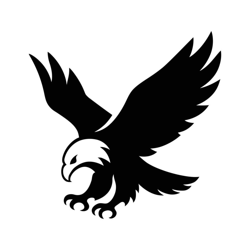 Strong Flying Eagle Design, Black Silhouette , American Bald Eagle in Flight, Wildlife Silhouette Art vector