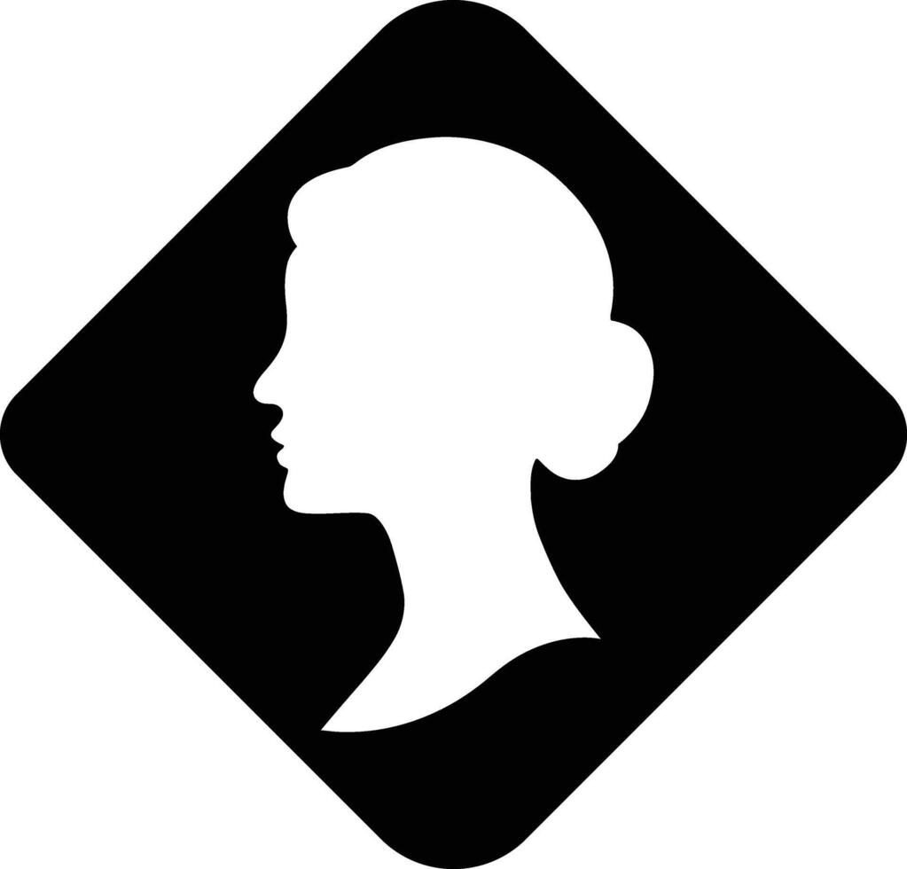 Woman Profile Silhouette in Diamond Frame, Elegant Lady Silhouette Logo. vector