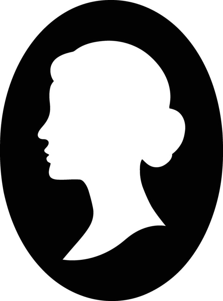 Vintage Woman Silhouette in Oval Frame, Elegant Lady Profile Art. vector