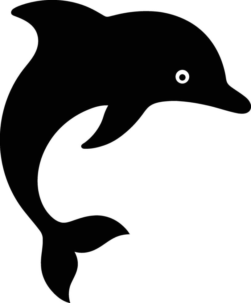 Leaping Dolphin Black Silhouette, Dynamic Dolphin Silhouette Design. vector