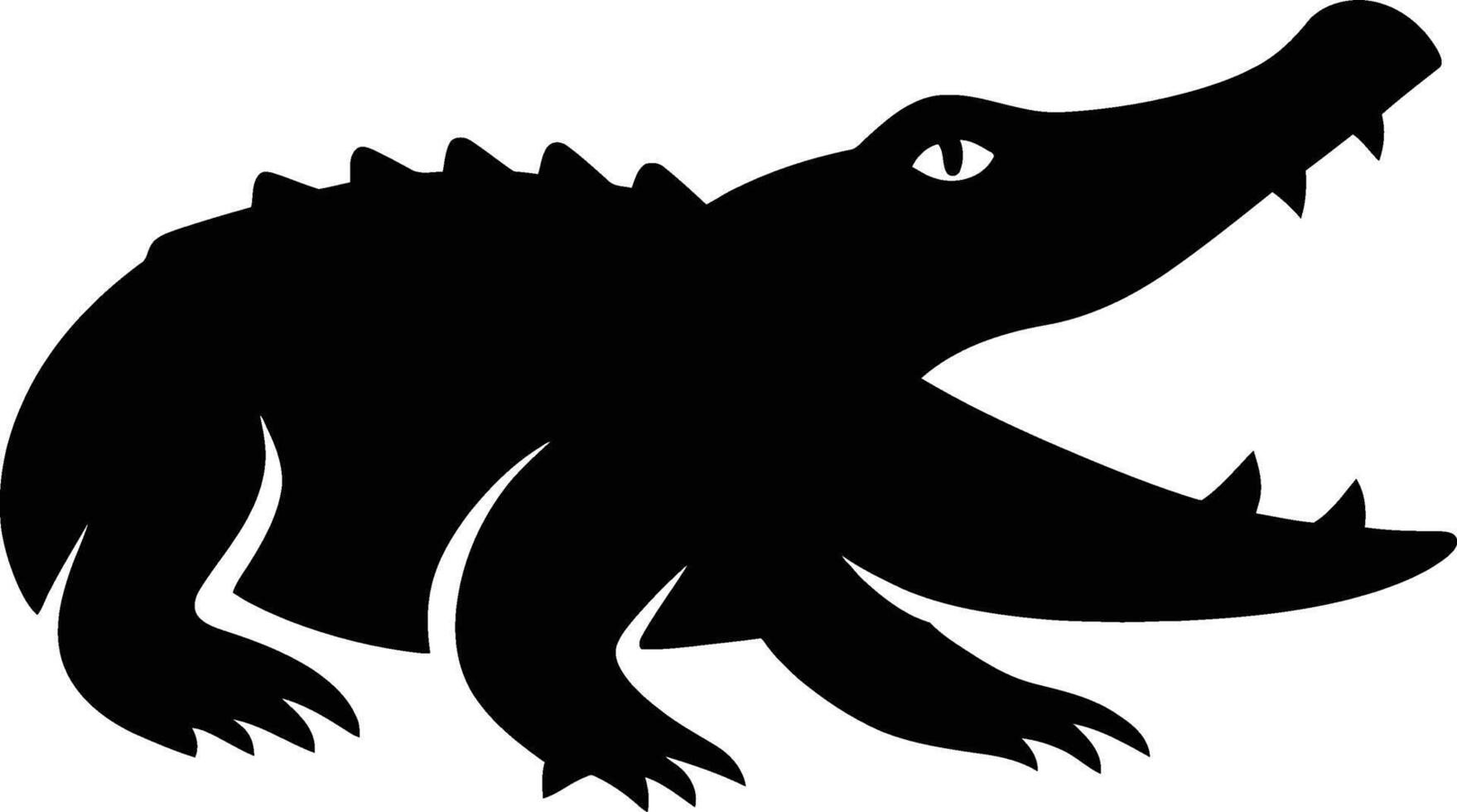 Crocodilian Open Jaw Silhouette, Black Crocodile Silhouette Design. vector