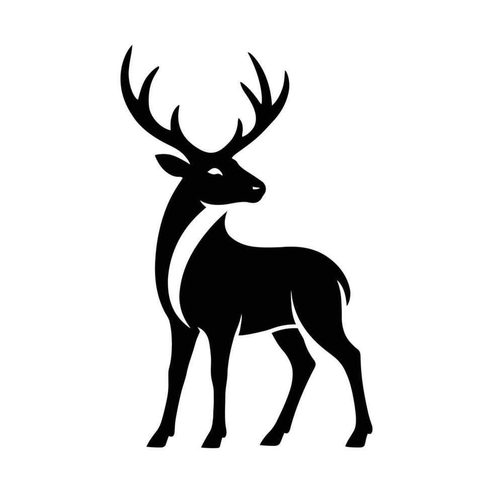 Stylish Deer with Antlers Silhouette for Hunting Themes, Minimal Black Deer with Elegant Antlers vector