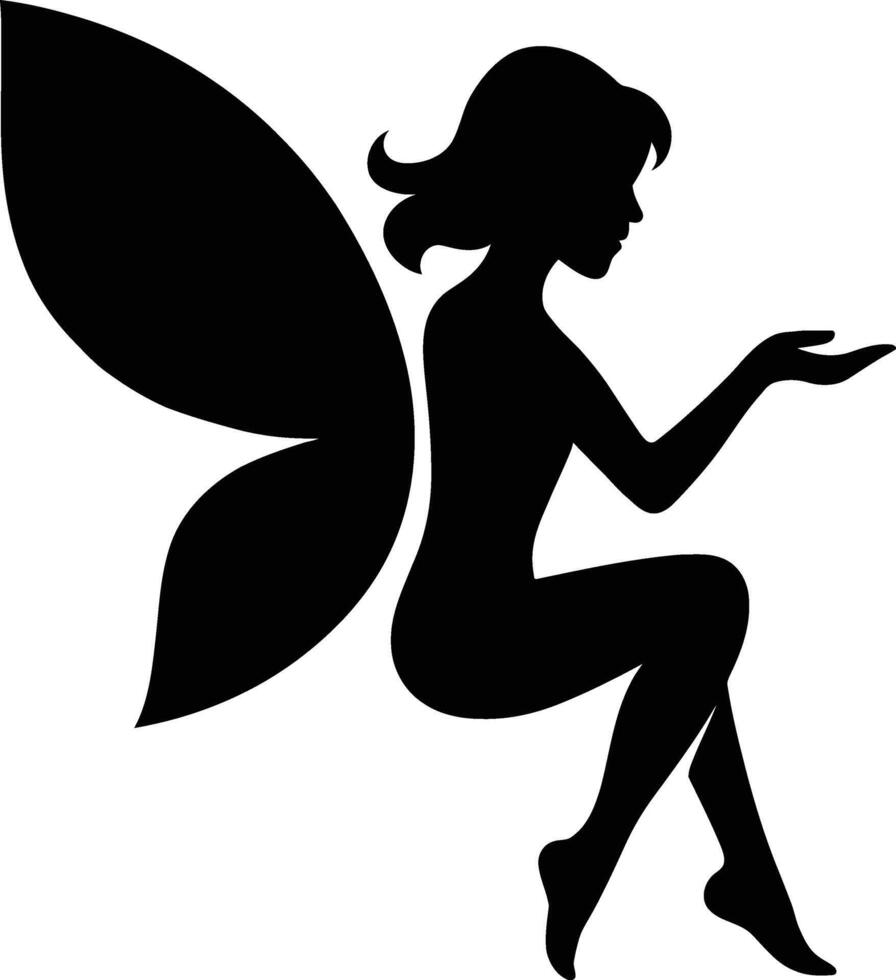 Enchanting Sitting Fairy Silhouette, Beautiful Fairy Wings Silhouette. vector