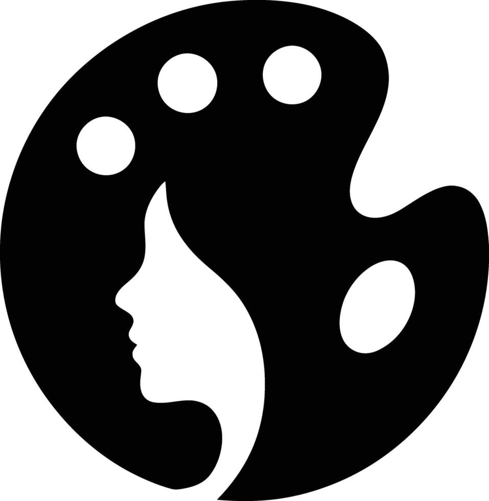 Female Silhouette with Art Palette, Artistic Woman Silhouette Design. vector