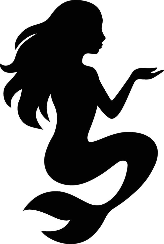 Captivating Mermaid Silhouette, Elegant Mermaid Black Silhouette. vector