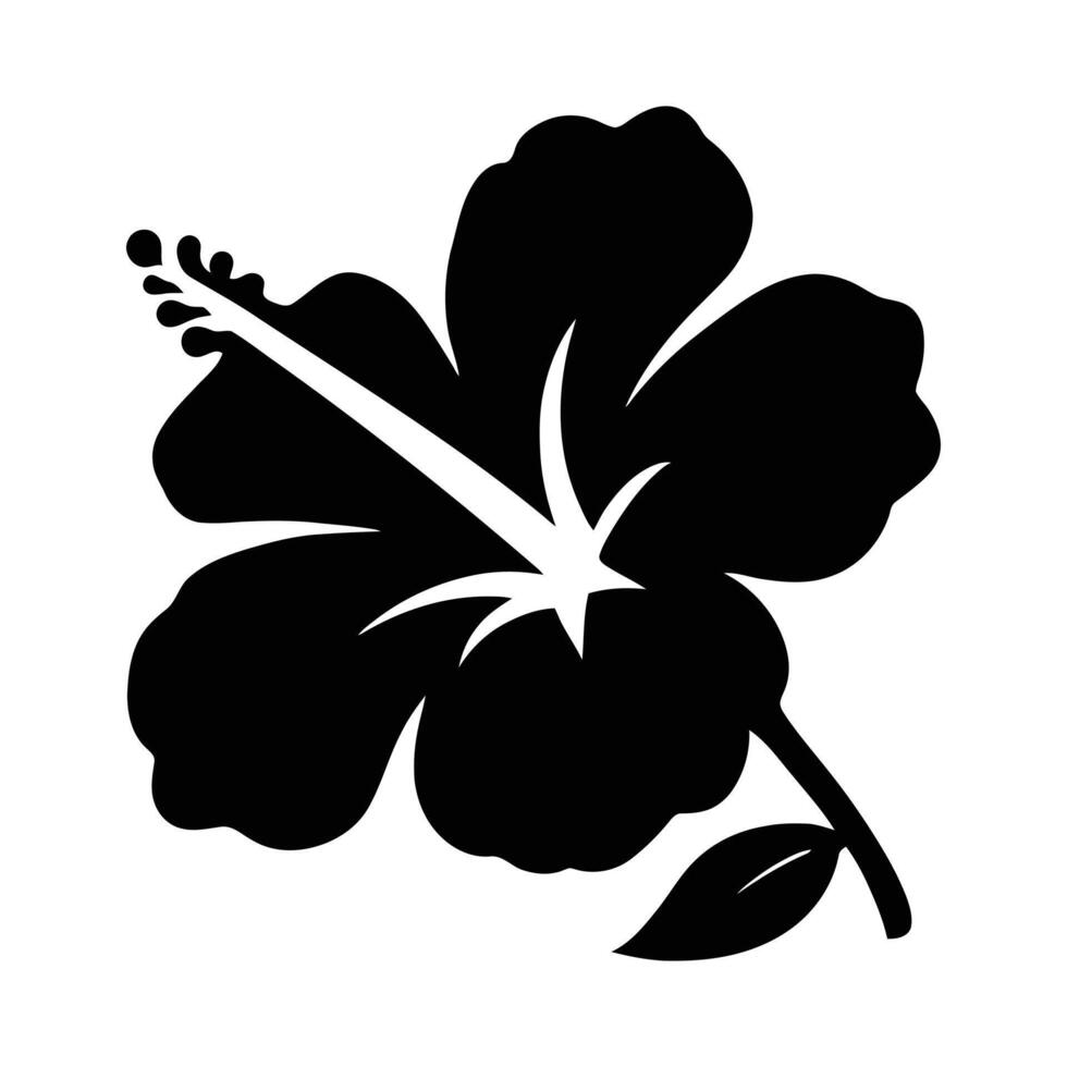 Elegant Black Hibiscus Silhouette Design Stylish Hibiscus Flower Silhouette Black, Black Hibiscus Flower Outline Art, vector