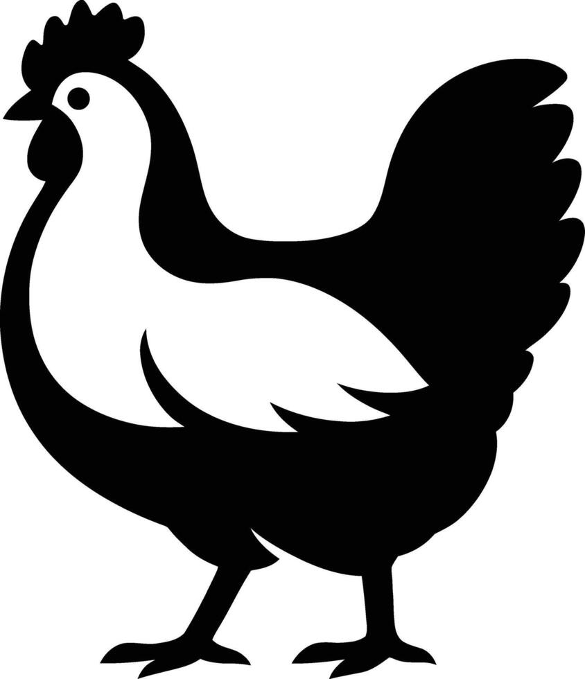 Simple Black and White Silhouette of a Chicken, Clean Black and White Chicken Silhouette vector