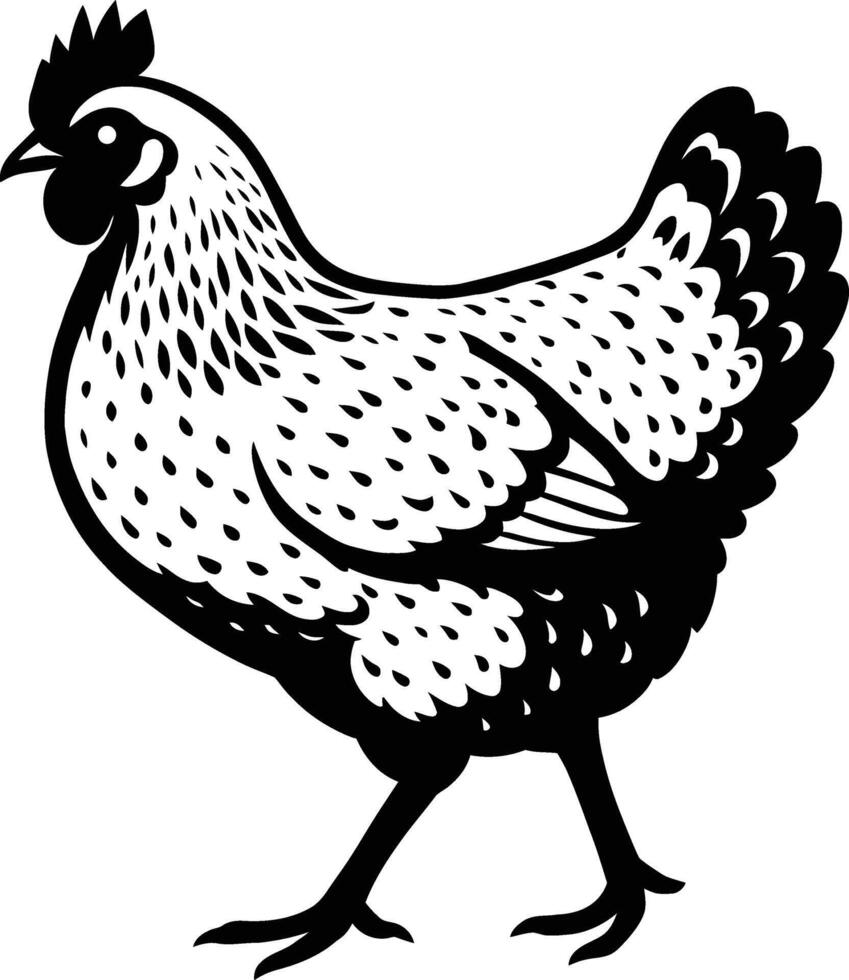 Stylish Black and White Illustration of a Hen, Modern Black and White Hen Design vector