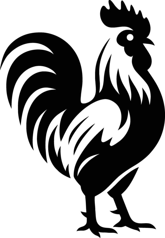 Stylish Black and White Rooster Silhouette, Elegant Black Rooster Silhouette Design vector
