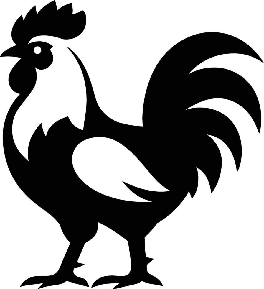 Simple Black and White Rooster Silhouette, Clean Black and White Rooster Silhouette Design vector