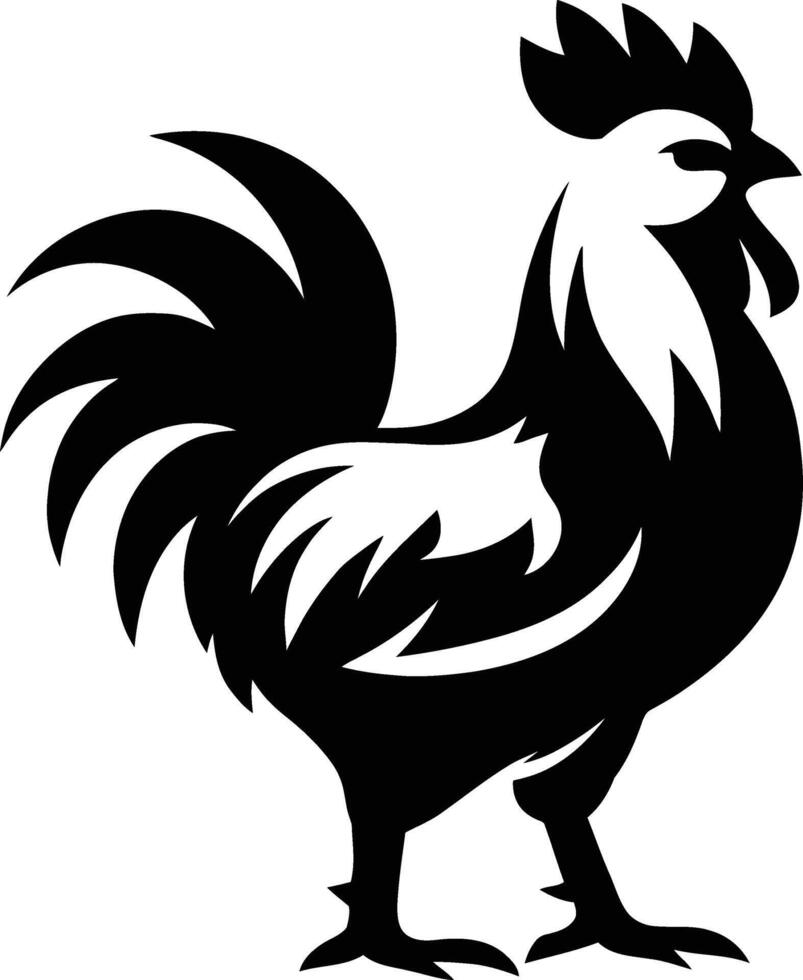 Stylish Black and White Rooster Silhouette Design, Elegant Rooster Silhouette for Farm Graphics vector