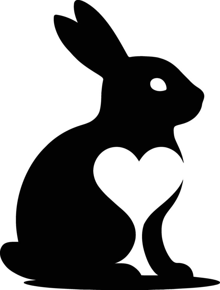 Rabbit with Heart Silhouette, Cute Bunny Love Silhouette. vector